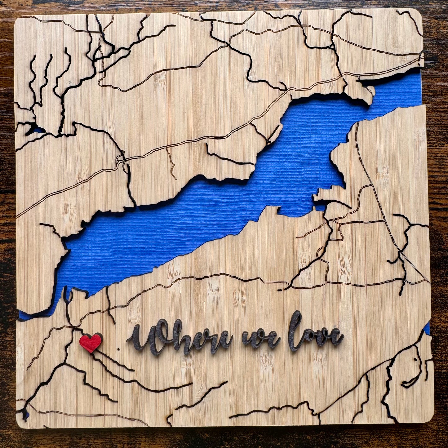 Handcrafted Personalised Wooden Topographic Map