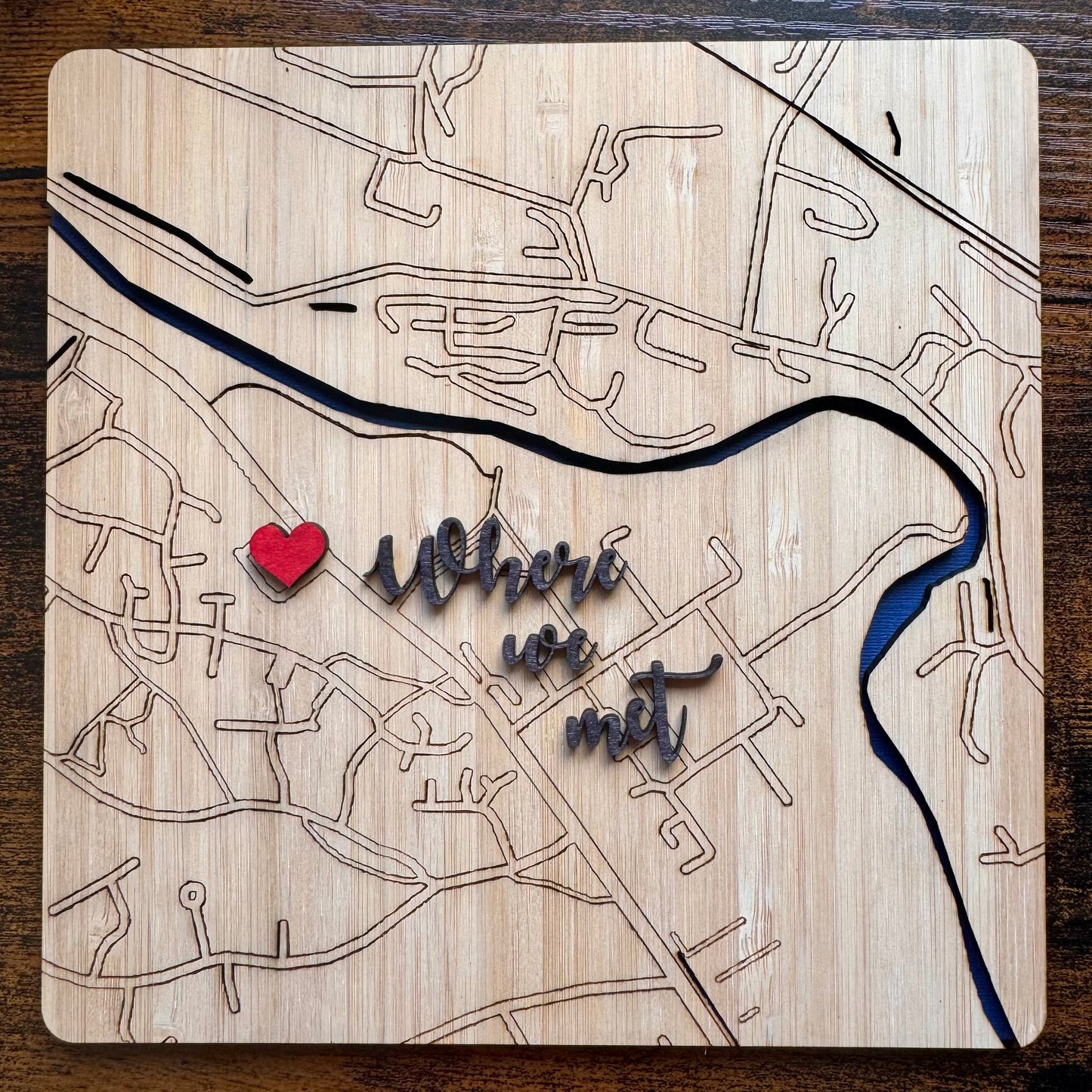 Handcrafted Personalised Wooden Topographic Map